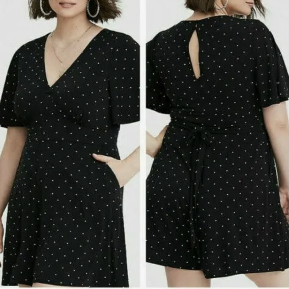 Torrid Black & White Polka Dot Jersey Knit Flutter Romper